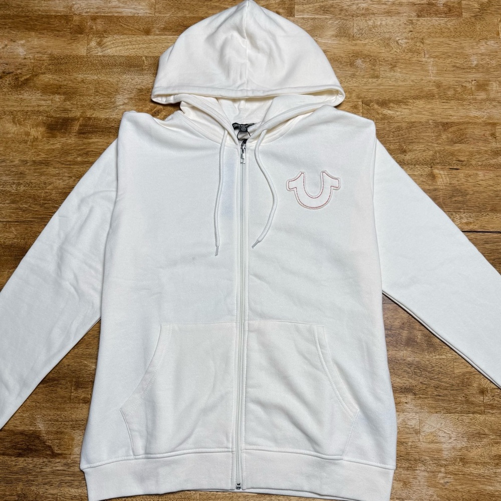 True Religion Cream Zip-Up Hoodie XL